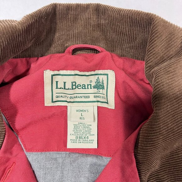 VTG LL Bean Jacket Womens Large Reg. Red Canvas Chore Barn Coat Corduroy Trim - Picture 9 of 12